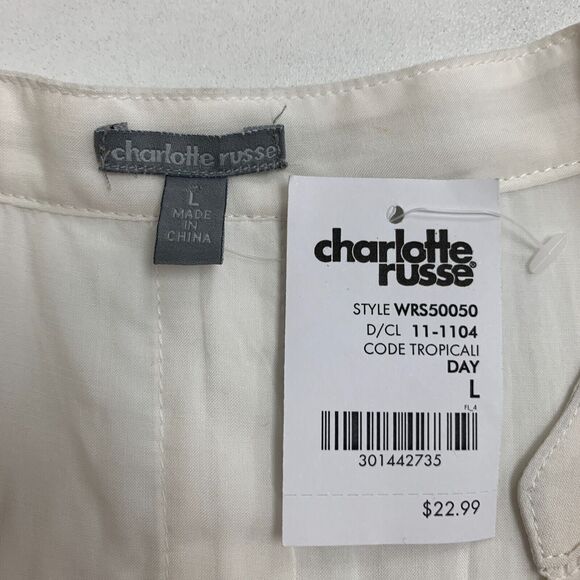 Charlotte Russe Pintuck Blouse Womens L Large White Curved Hem Lightweight Top - Picture 8 of 11